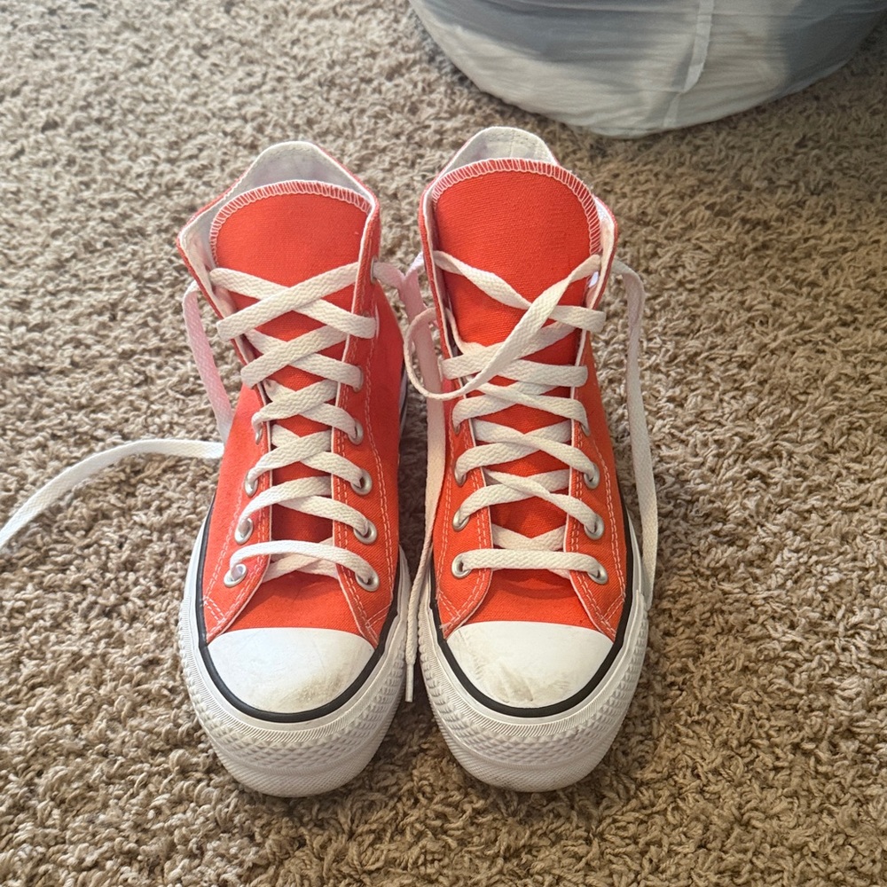 Converse High-Top Sneakers in Orange and White